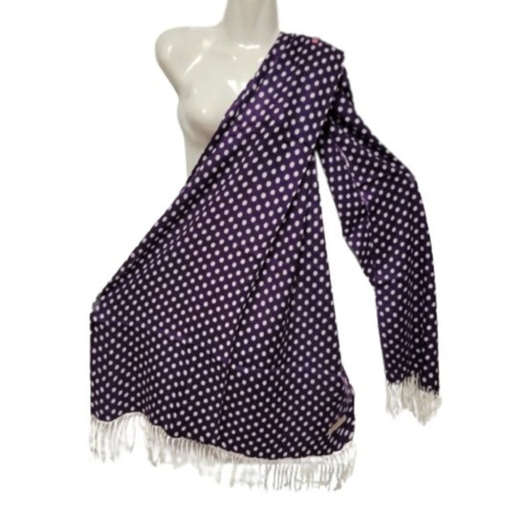 Purple Polka Dot Scarf Long Rectangular Scarf with Tassels